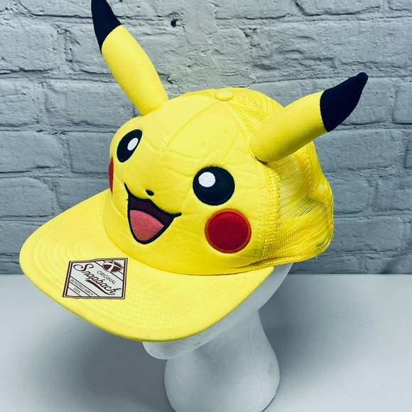 Pokemon PIKACHU Nintendo Yellow Snapback Trucker Hat Cap 3D Ears - Picture 2 of 10